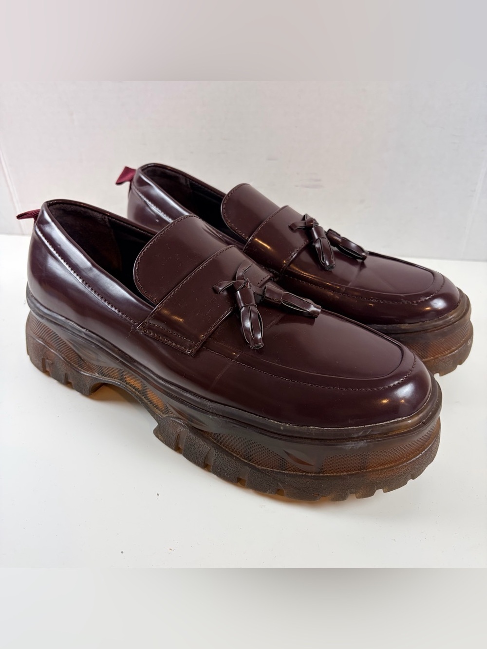 Asos Chunky Sole Oxblood Leather Tassel Loafers